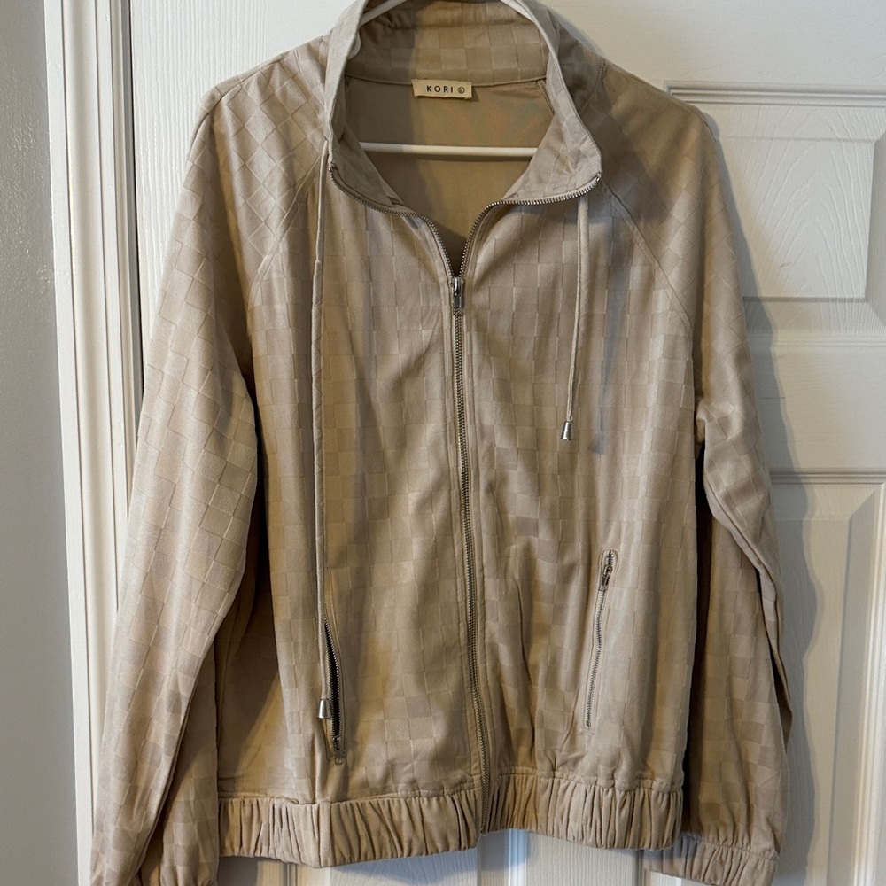 Kori Beige Checkered Bomber Jacket